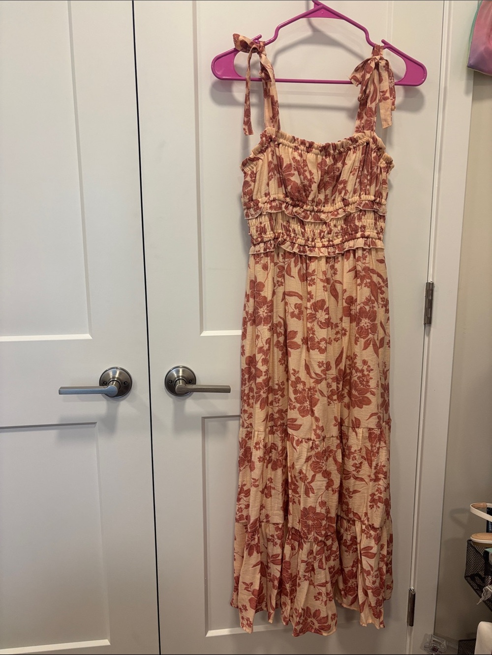 Floral Tie-Shoulder Maxi Dress in Cream and Rust